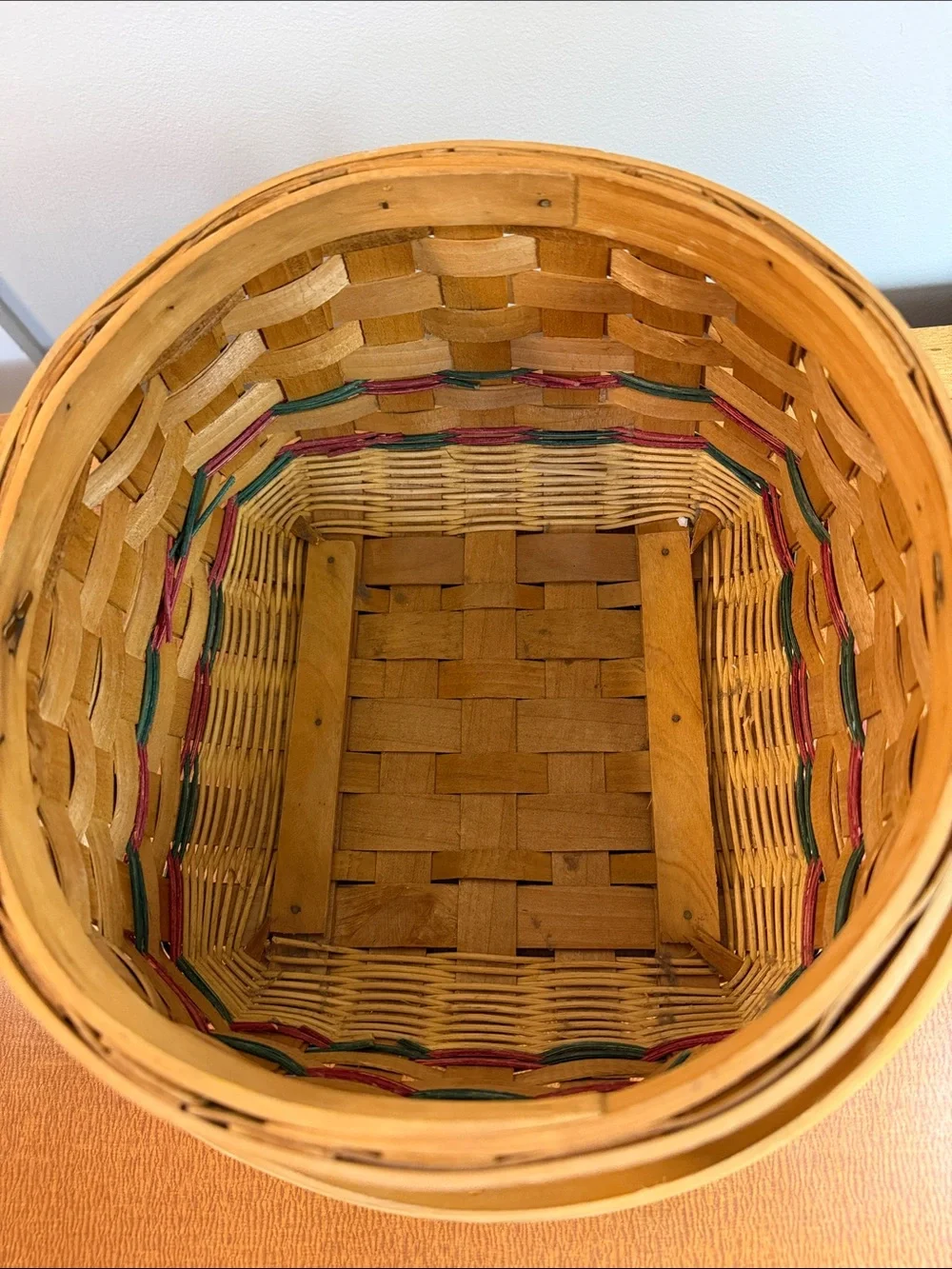 Handwoven Wooden Apple Accent Basket in Natural and Red